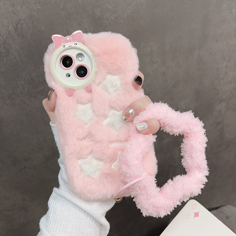 Winter Plush Fluffy Phone Case With Star Charm