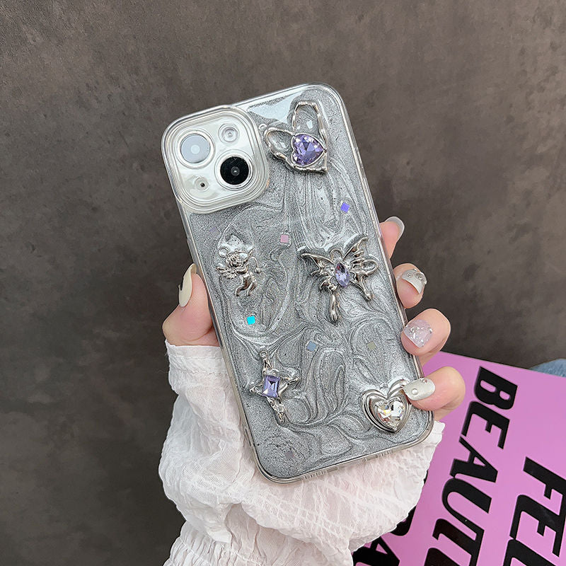 Silver 3D Butterfly With Heart Unique Phone Case