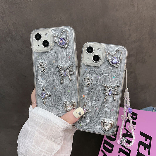 Silver 3D Butterfly With Heart Unique Phone Case