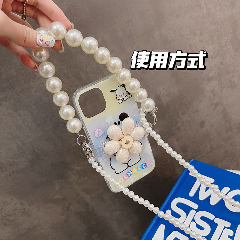 Flower Back Clip With Pearl Chain Strap Cross Body Charm