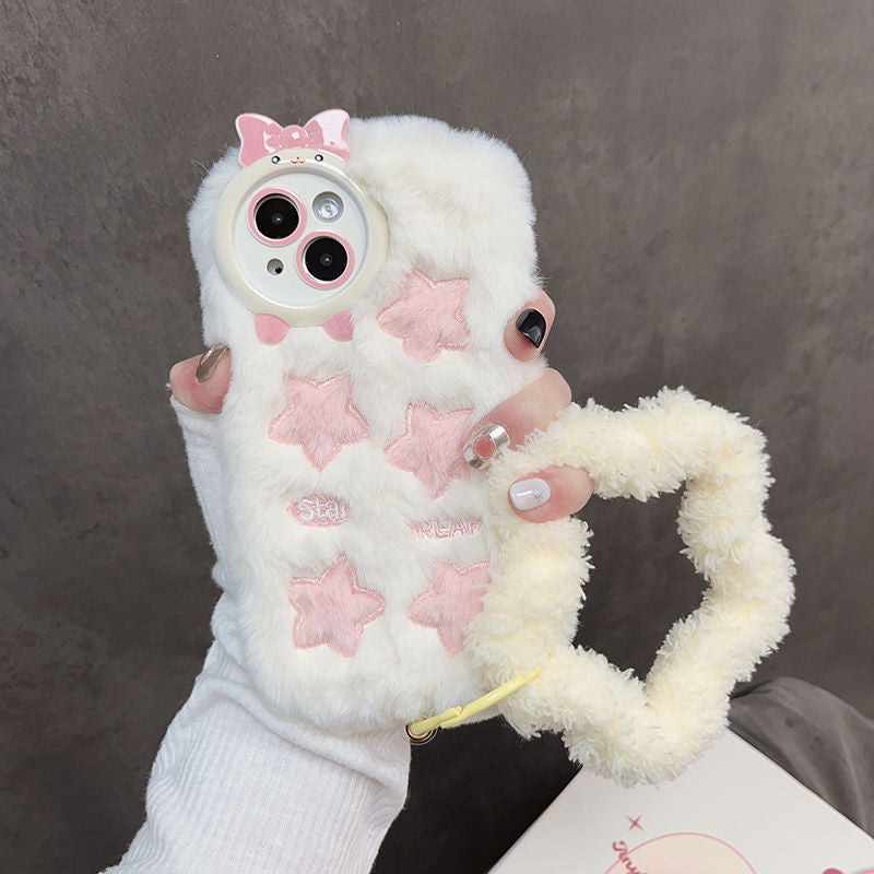 Winter Plush Fluffy Phone Case With Star Charm