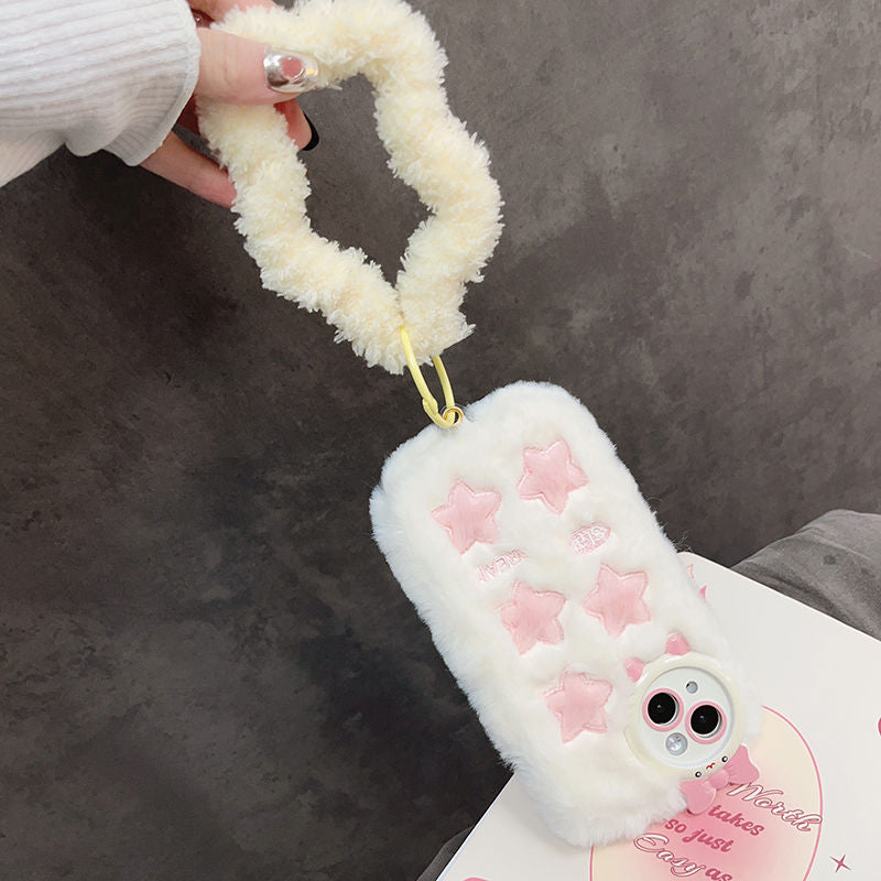 Winter Plush Fluffy Phone Case With Star Charm