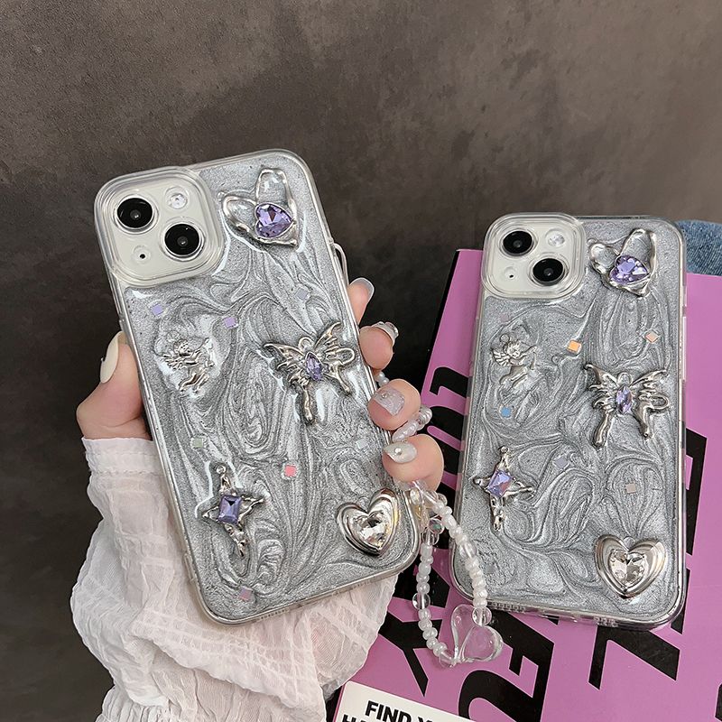 Silver 3D Butterfly With Heart Unique Phone Case