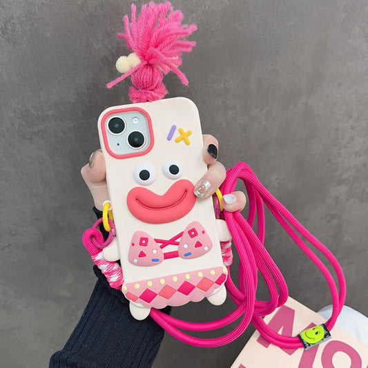 New Creative Funny Cartoon Phone Case With Strap For iPhone